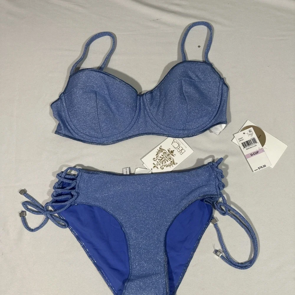 NWT BECCA [ 2PC ] Shimmer Bikini‎ Top ( D Cup) + Side Tie Bottom ( Small ) 7131
